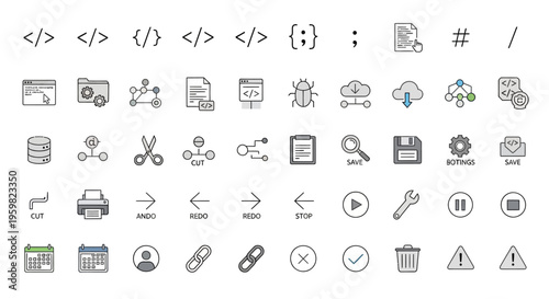 Collection of web development icons.