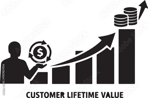  silhouette of customer lifetime value growth chart upward