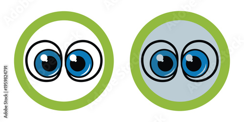 Two identical cartoon eyes looking forward with bright blue irises and white highlight