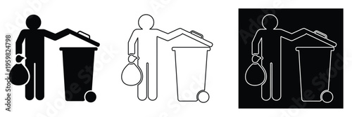 Person throwing away trash in a garbage can with different styles