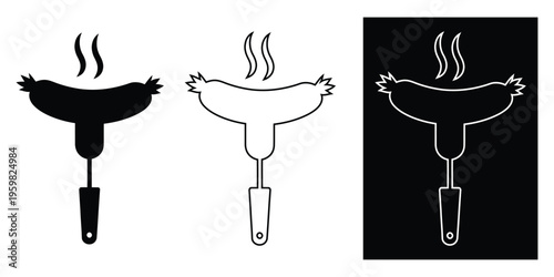 Grilled chicken icons in black white and outline on different backgrounds