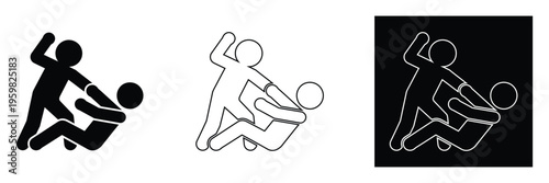 Stick figures demonstrating self defense techniques on a opponent