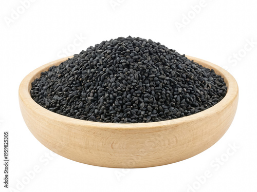 Wooden Bowl Filled with Nigella Sativa Seeds