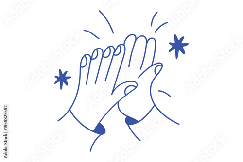 Vector doodle sketch illustration, hands giving high five, business partnership concept.simple linear illustration, hands and gestures, hand drawn illustration, poster, logo, print design template