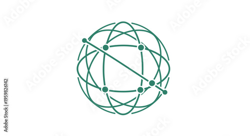 Abstract Green Global Network Connection Sphere Symbol on Isolated White Background