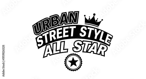 Urban Street Style All Star Logo with Crown and Star Design on Isolated White Background