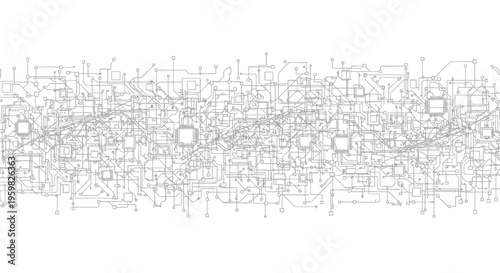 Monochrome Grey and White Circuit Board Pattern with Microchips Representing Digital Technology Background