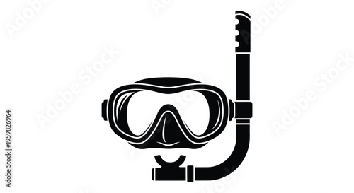 Black diving mask and snorkel a distinct graphical silhouette