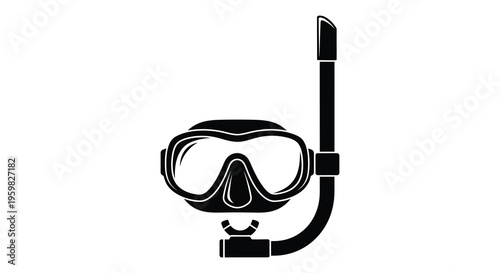 Black diving mask and snorkel a striking shape silhouette