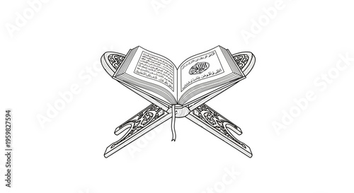 Open Holy Quran Book on a Wooden Stand, Islamic Calligraphy, Religious Symbol