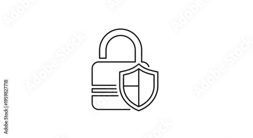 Open padlock with shield icon, symbol of security, protection, privacy, and data safety