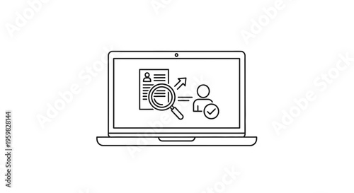 Online Recruitment and Hiring Process: Laptop with Resume, Magnifying Glass, and Candidate Icon