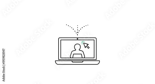 Online meeting, video call, remote work, person on laptop screen with cursor clicking