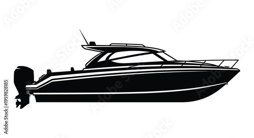 Sleek motorboat design illustrated as a striking black silhouette