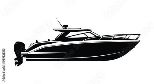 Sleek motorboat design showcased in a striking black silhouette