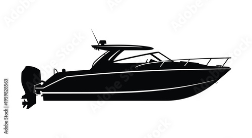 Modern speedboat design depicted in a striking black silhouette