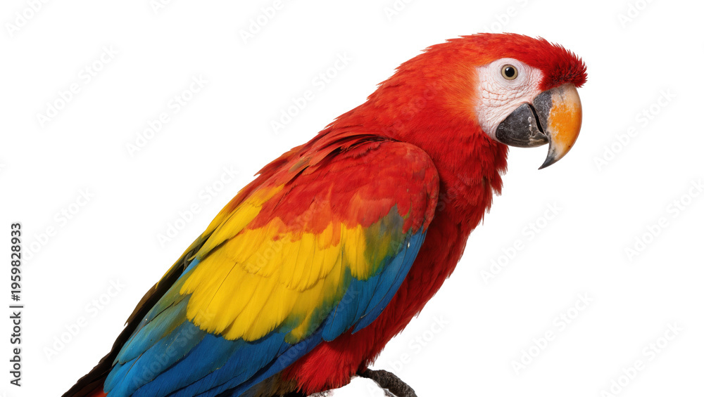 Fototapeta premium Stunning scarlet macaw parrot displaying its vibrant red, yellow, and blue plumage