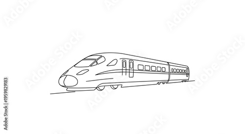 Modern High-Speed Train, Bullet Train, Transportation, Futuristic Design, Line Art