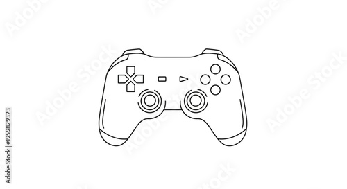 Modern Video Game Controller Outline Icon - Black and White Line Art