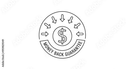 Money Back Guarantee Stamp Icon with Dollar Sign and Arrows