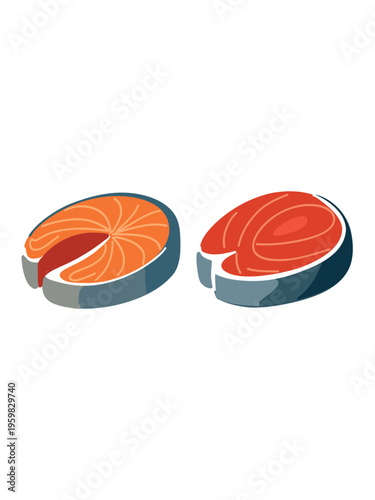 salmon and tuna steak arranged on clean white background