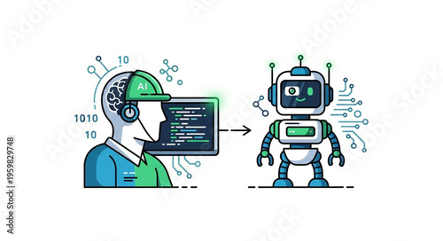 Human Coder Transforming Ideas into a Robot with Code.