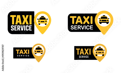 Taxi service location pin icons with car transport vector design set
