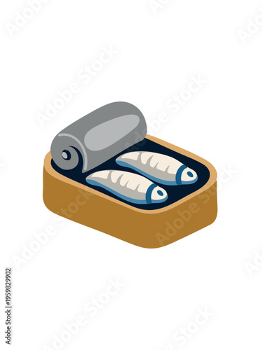 open tin of fish illustration isolated on plain white background