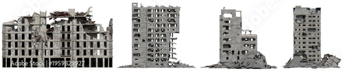 Fotografia Building destroyed by the war, Ruined City after earthquake with isolated on transparent background