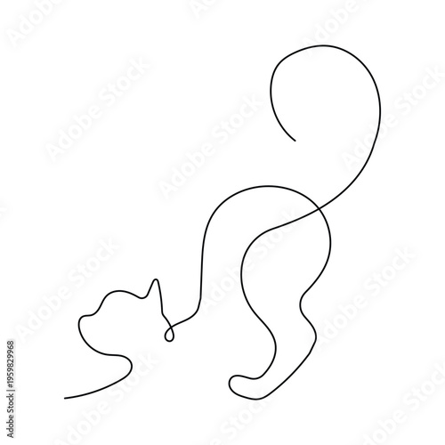 Stylish continuous line art featuring a sleek stretching cat, showcasing modern minimalist animal illustration for various creative projects