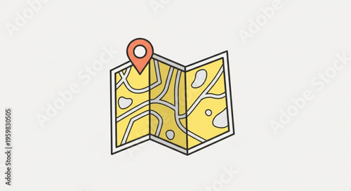 Illustrated Map with Location Pin - Navigational Tool for Exploration.