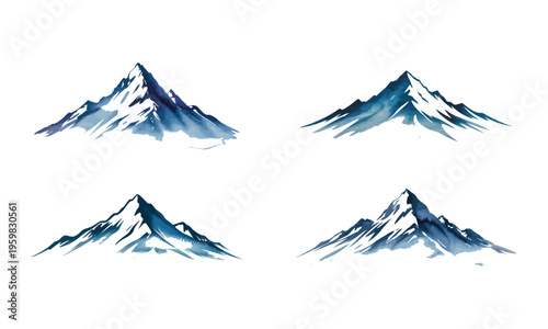 Mountain peaks landscape silhouettes with snow and nature vector illustration set