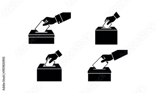 Voting ballot box with hand casting vote election concept vector icons