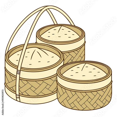 Bamboo steamer basket with handle dim sum steam basket