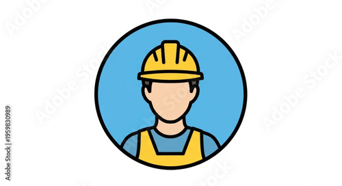 Illustration of a Construction Worker with Hard Hat and Overalls.