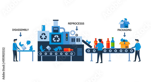 Bottle Recycling Process Flow: Disassembly, Reprocessing & Packaging for Sustainable Circular Economy & Waste Management