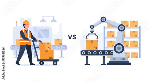 Manual vs. Automated Logistics: Human Worker vs. Robotic Arm in Warehouse Operations & Industry 4.0