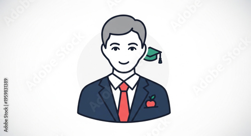 Illustration of a Graduate in Suit with Mortarboard Cap.