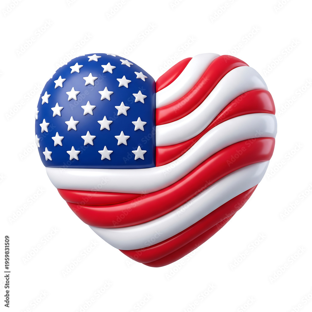 Fototapeta premium A heart-shaped design featuring the American flag, representing patriotism and love for the USA.