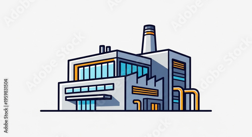 Illustration of a Modern Industrial Factory with a Tall Chimney.
