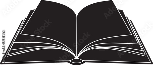 Open book silhouette vector illustration for library reading and literacy concept graphic