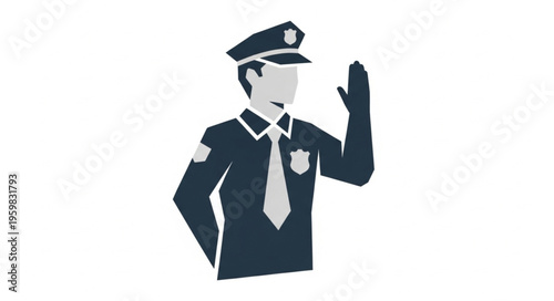 Illustration of a Police Officer Directing Traffic with Hand Raised.
