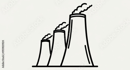 Illustration of a Power Plant with Three Chimneys Emitting Smoke.
