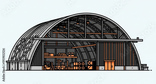 Illustration of a Quonset Hut with Interior Storage.