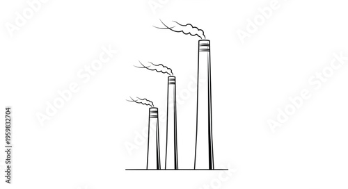 Industrial Chimneys Spewing Smoke - A Sketch of Environmental Pollution.