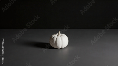 Minimal white pumpkin halloween mockup placed on gray surface with soft shadow creating moody seasonal still life