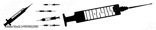 Syringe vaccine silhouette set with simple line art design featuring sketches, drawings, vector graphics with minimalist and simple illustrations