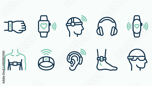 Wearable Technology and Smart Device Line Icons Set