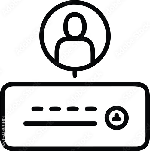 A simple black and white line drawing depicts a user profile icon above a rectangular login or registration form high quality professional detailed modern elegant stylish