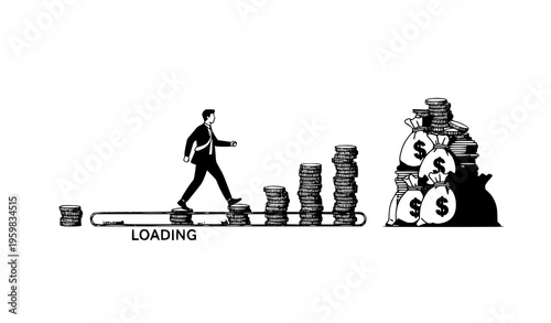 Step by step financial growth coin loading bar profit vector illustration